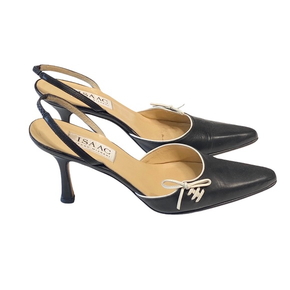 Isaac Mizrahi Shoes - Isaac Mizrahi ❉ Classic Lace Detail Slingback Heel Leather Sandals ❉ Navy 6.5M